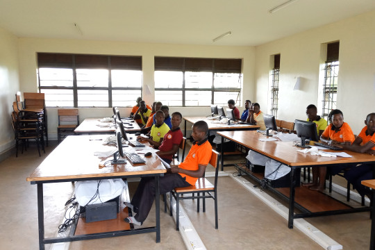Students attending classes in the computer lab